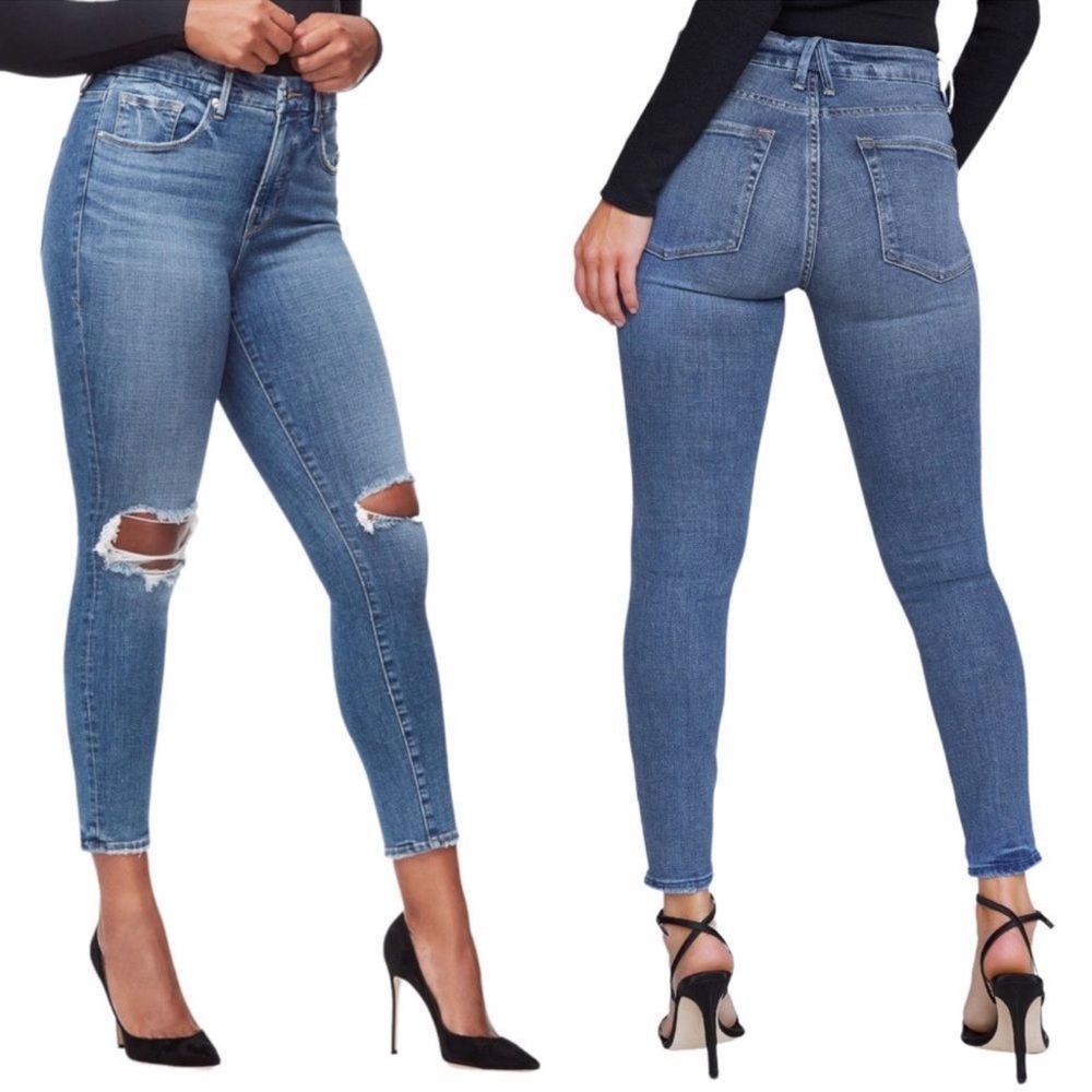 Good American Good Legs High Rise Crop Distressed Jeans size 15 GLC103T